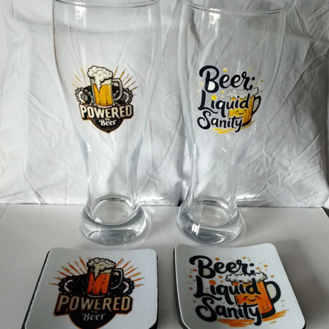 Powered By Beer &amp; Beer Liquid Sanity Pint Glass &amp; Coaster Gift Set