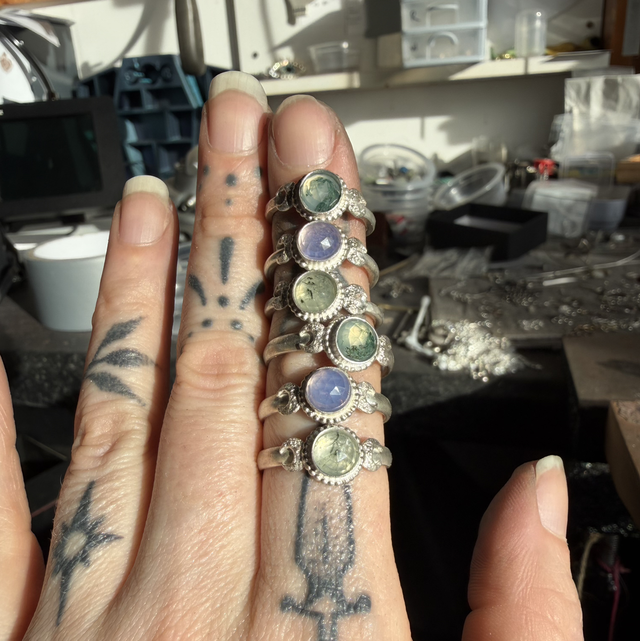 Triple Moon Goddess Gemstone ring