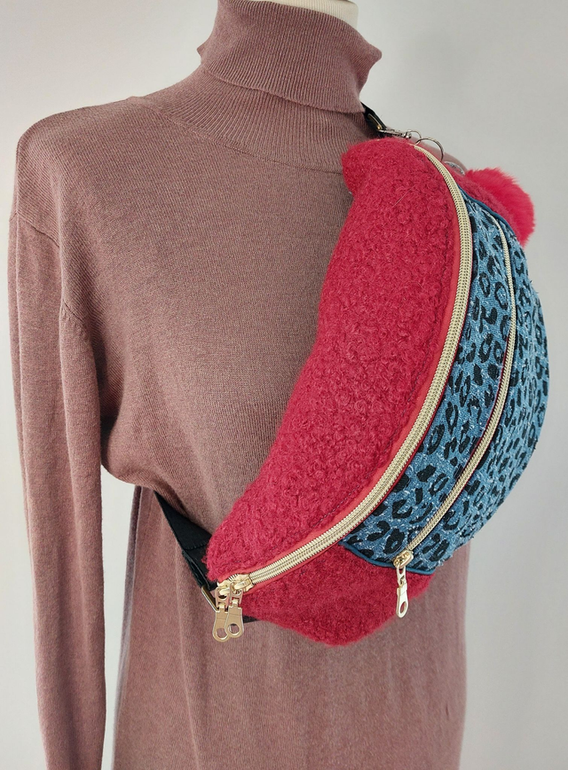 Sac banane en laine bouillie et Jeans imprimé léopard