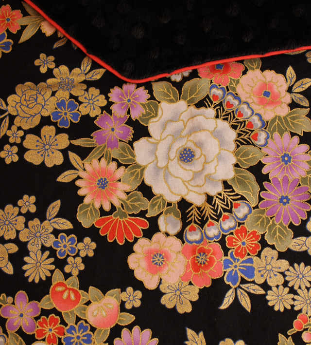 Foulard en coton japonais noir motif petites fleurs / Le petit atelier de Maya