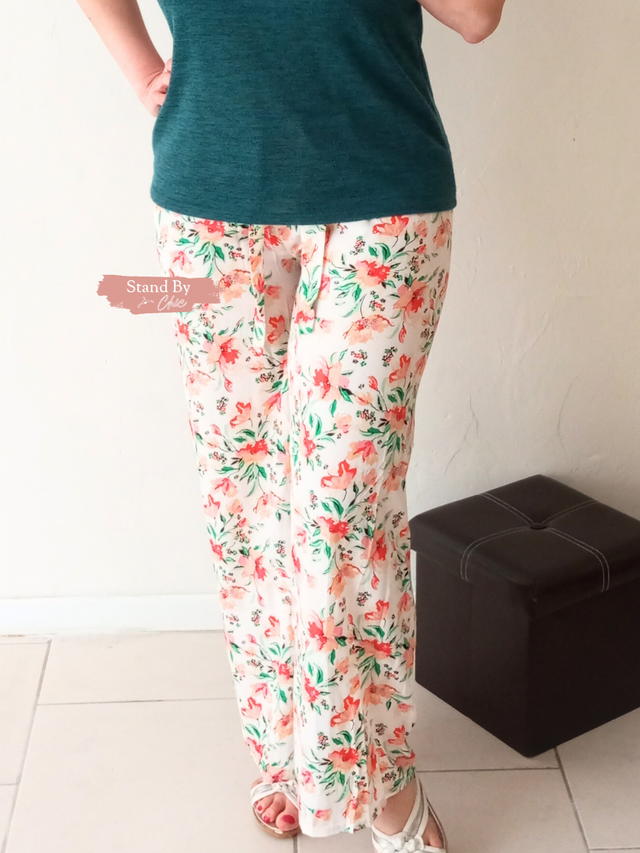 Pantalon palazzo blanc motif fleuris
