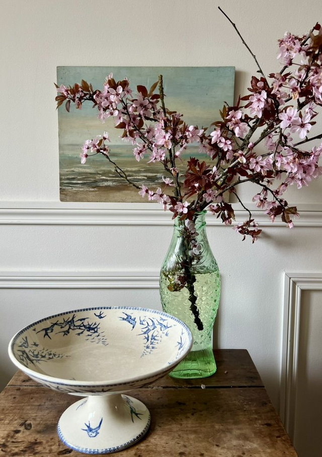 HIRONDELLES - Superbe grand compotier signé Creil & Montereau - Terre de Fer