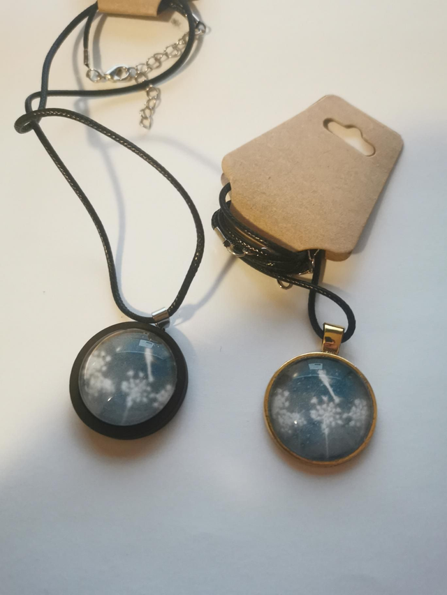 Médaillon Libellule et fleurs de carotte sauvage et son cordon 