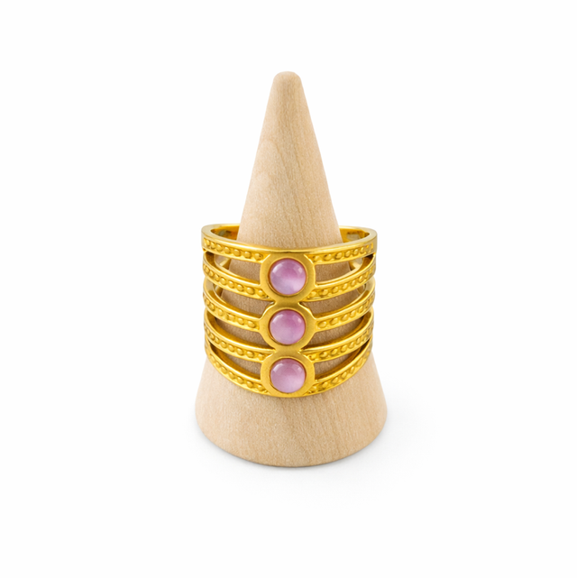 Anillo ajustable acero dorado y piedras 