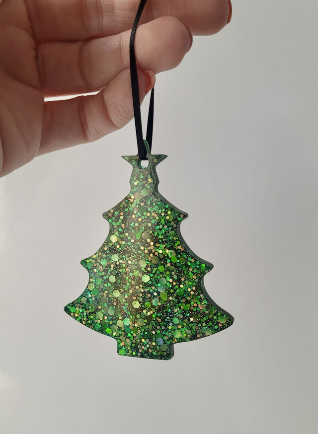 Christmas Tree Hanging Bauble Decoration - Green Glitter