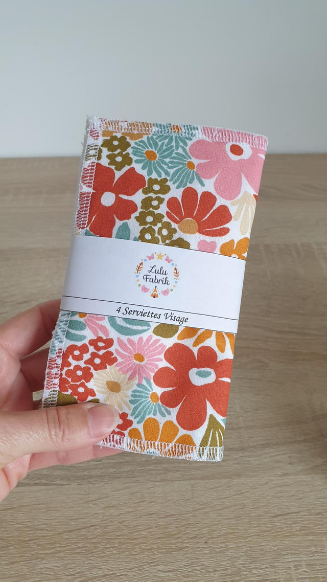 Lot de 4 serviettes visage FLEURI VINTAGE