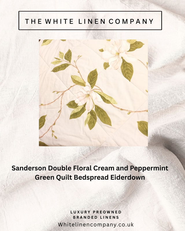 Sanderson Double Floral Cream and Peppermint Green Quilt Bedspread Eiderdown