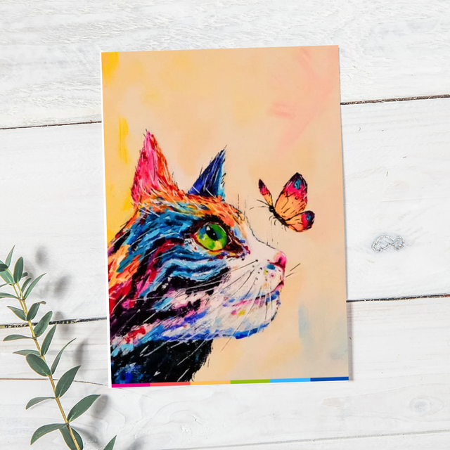 Kat met vlinder | Ansichtkaart A6
