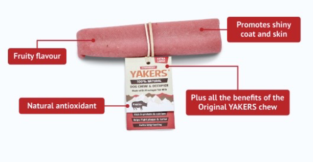 Yakers 100% Natural, long lasting dog chew Strawberry-Medium size