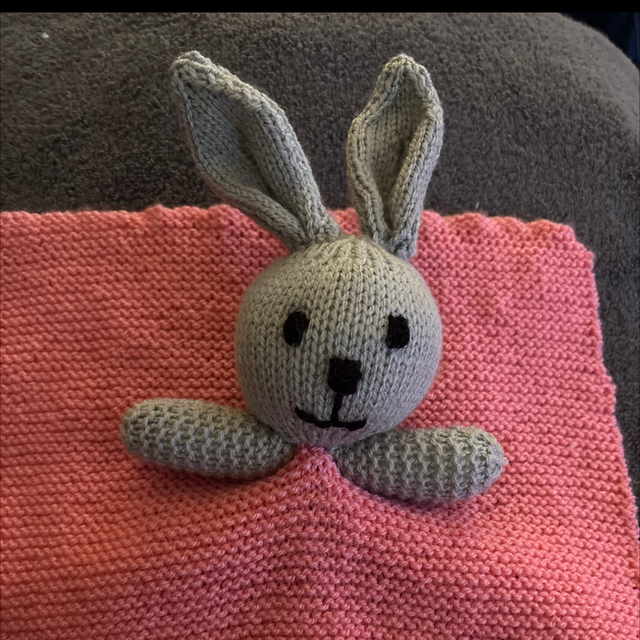 Pink comfort blanket with rabbit 