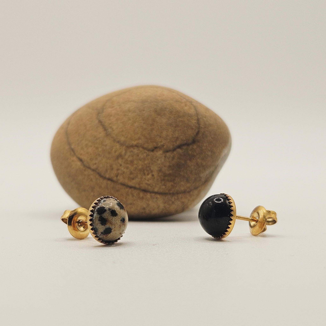 Clous d'oreilles Suzanne - noir & dalmatien