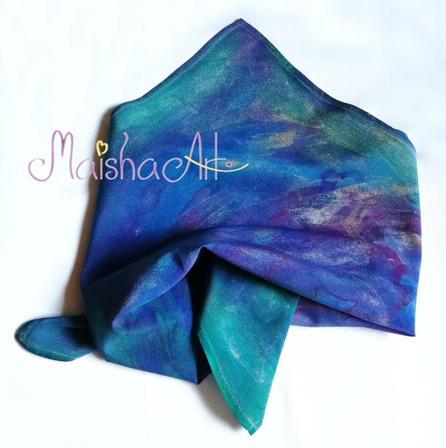 Unikatna, Ročno poslikana Svilena Ruta, Čarobna Modrina