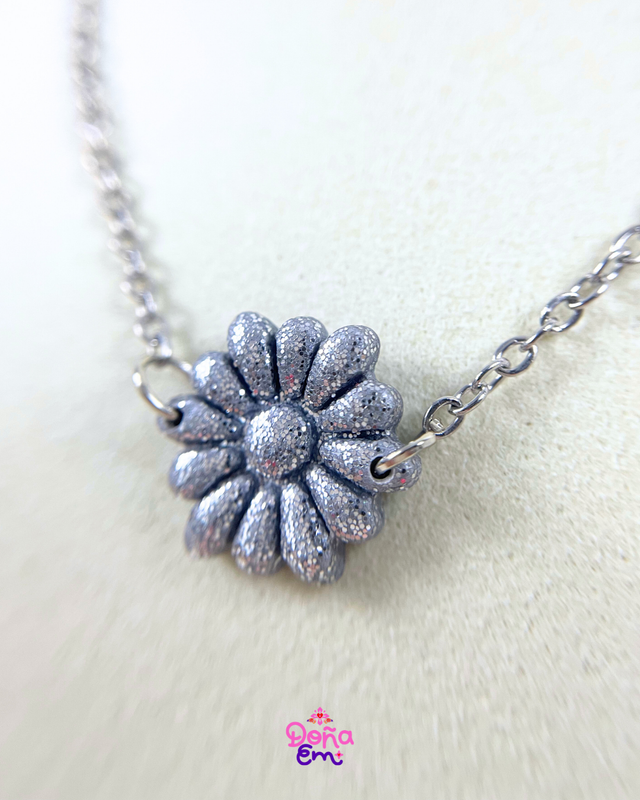 Collier médaillon "Doña" - Argenté scintillant