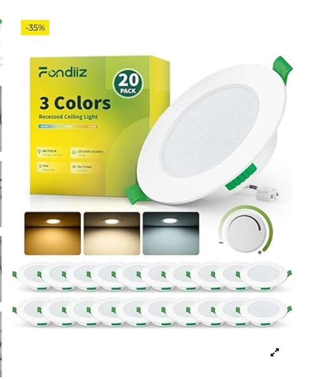 Fondiiz 18 Pack Focos LED Interior Techo Regulable, 6W Downlight LED Techo Empotrable Luz Calida Luz Neutra Luz Frío, IP44 Ojos