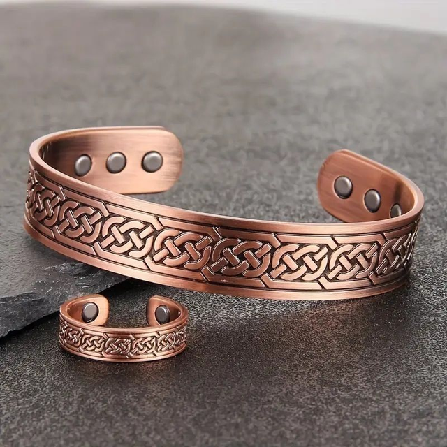 Bracelet magnétique en cuivre Ajustable pour Hommes + une bague cuivre offerte