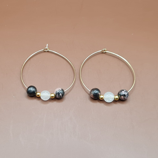 Créoles Quartz rose - rhodonite