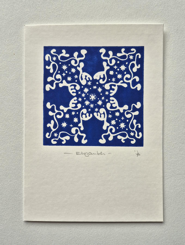 Weihnachtskarte Linol "Eiszauber"