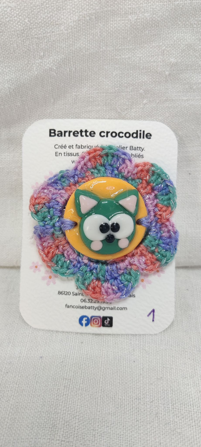 Barrette crocodile Chat Vert