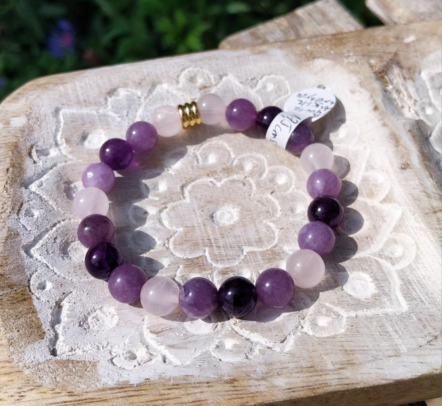 Bracelet Quartz rose, Améthyste, et Angélite 