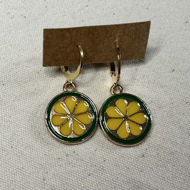 Green yellow citrus Huggie hoop earrings 