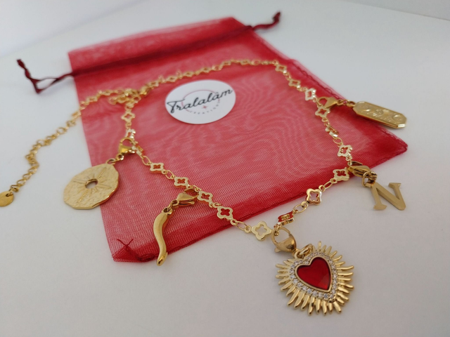  ✨Collier à breloques porte-bonheur &quot;❤️ex-voto coeur rayons&quot;✨