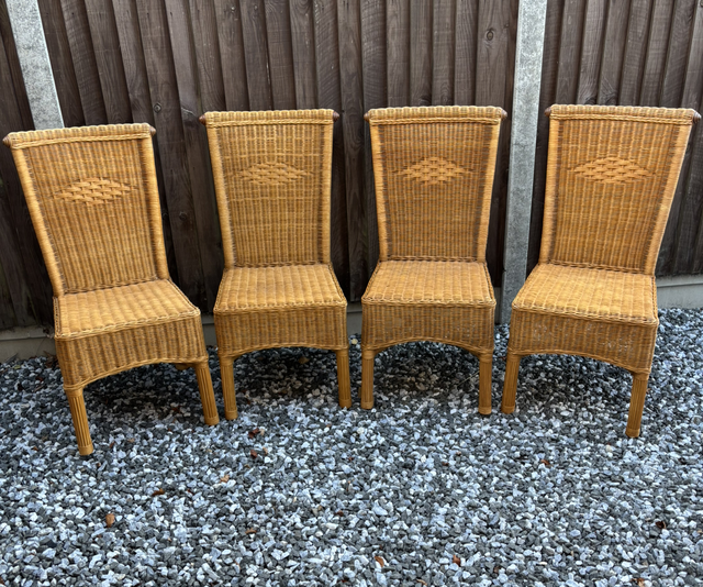 4 Bamboo And Wicker Dining Chairs
