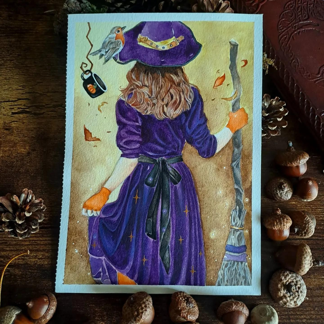 Sorcière d'automne en robe étoilée