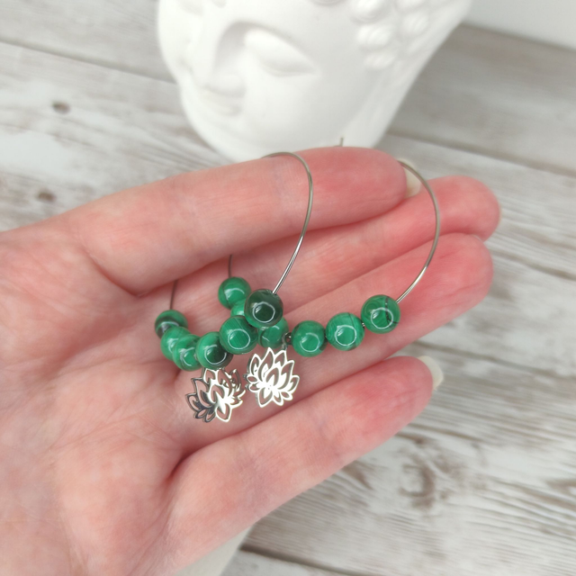 Boucles Malachite créole 4 cm