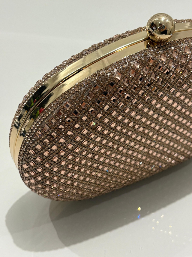  CLUTCH OVAL CRISTAIS COM 2 ALÇAS CHAMPANHE (FSS-70)