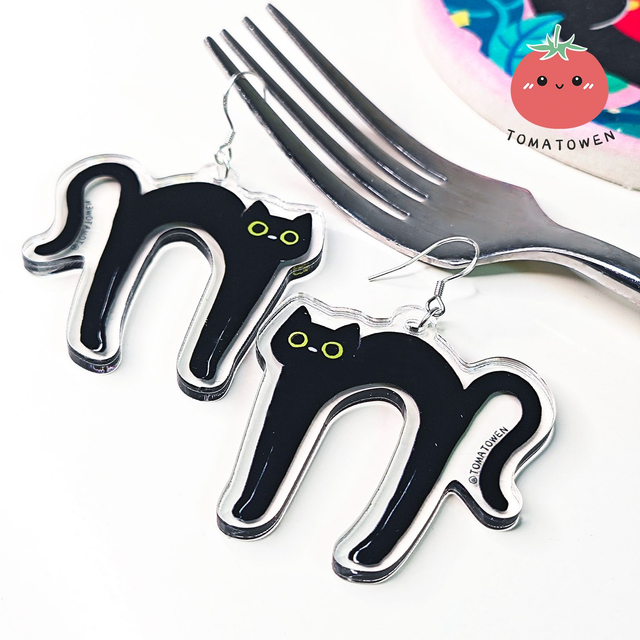 s925 Silver Acrylic Earrings: Cat is liquid long Kola