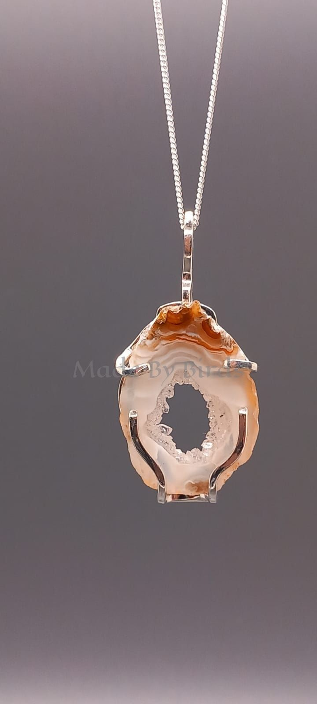 Agate Druzy Slice Sterling Silver Necklace