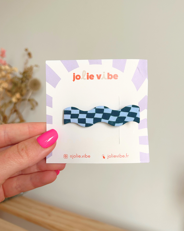 Barrette vague - Vert canard et bleu ciel