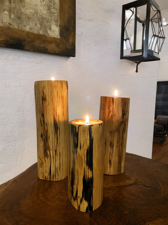Bougeoirs en bois de noisetier pour une ambiance exceptionnelle - Lot de 3 - L&#039;ARTelier de Julien
