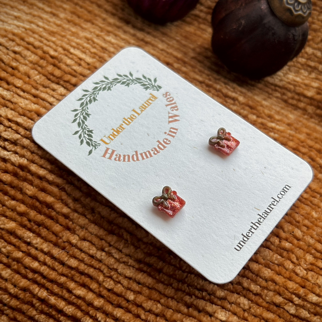 Present Stud Earrings - Red and Green