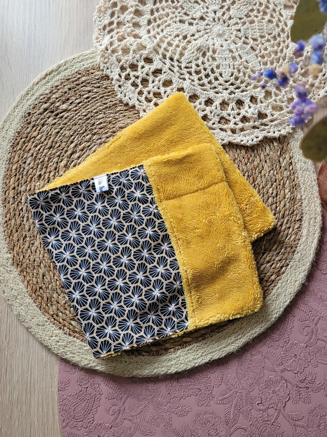 Gant soin Fleurs noires / moutarde 