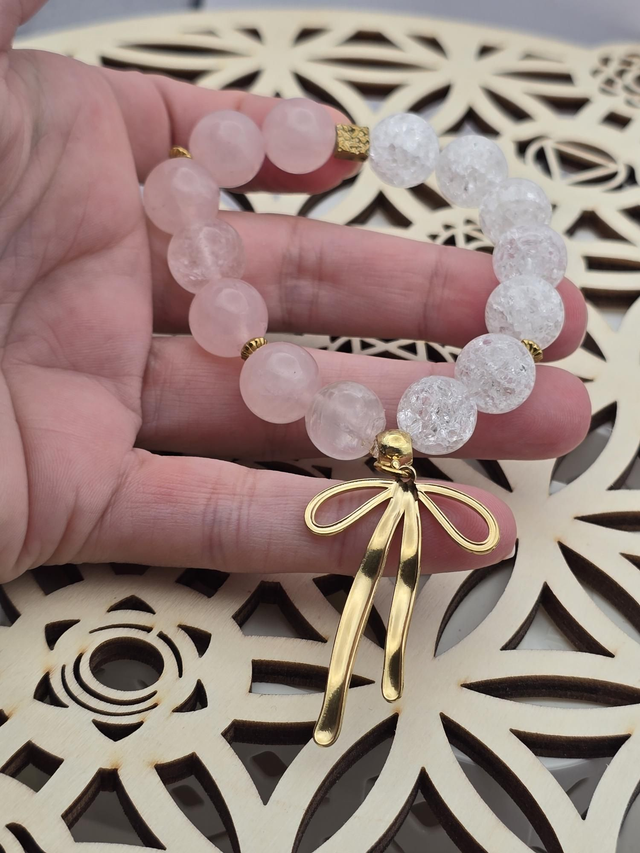 Bracelet Quartz rose et Cristal de roche XL 1,2 cm