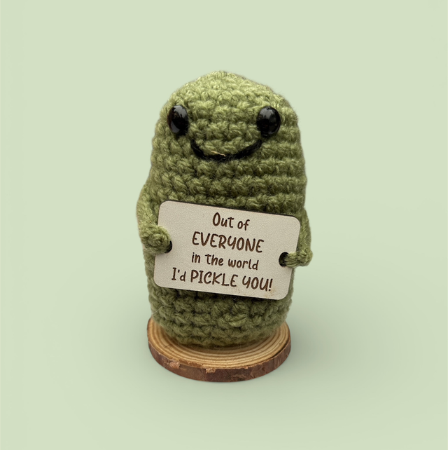 Crocheted positive pal (pickle)