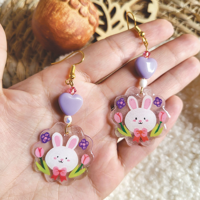 Boucle d'oreille Lapin coeur