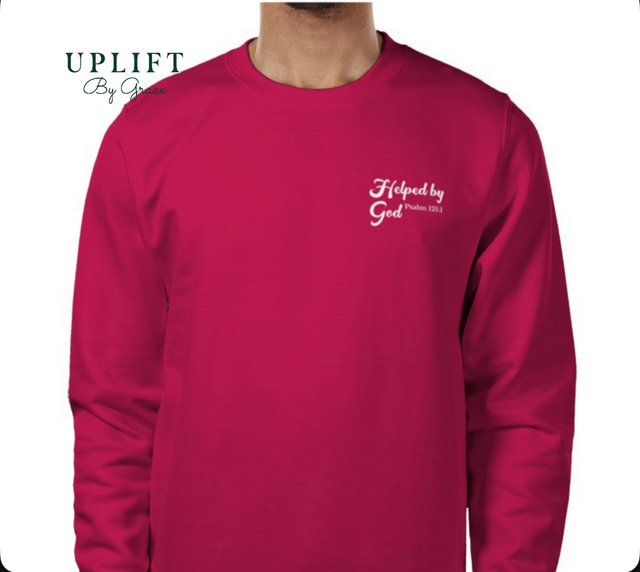 Helped by God Sweatshirt — Hot Pink