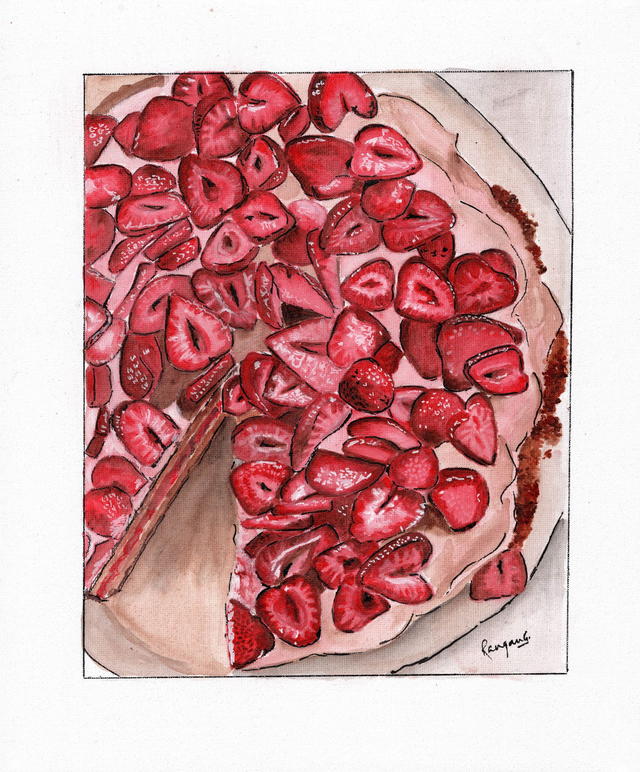 Strawberries and Victoria sponge - A4 print