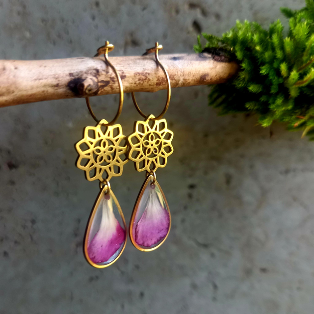 Boucles d'oreilles ∙ doré Mandala Fleurs séchées Dianthus