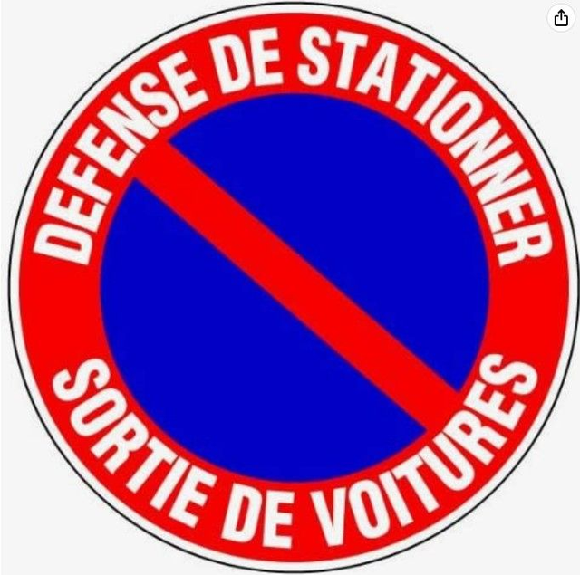 Autocollant 30x30cm Défense de stationner sortie de voitures.