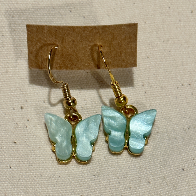Blue butterfly hook earrings 