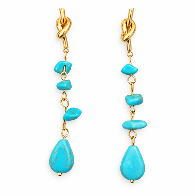 Pendientes acero dorado y piedra turquesa 