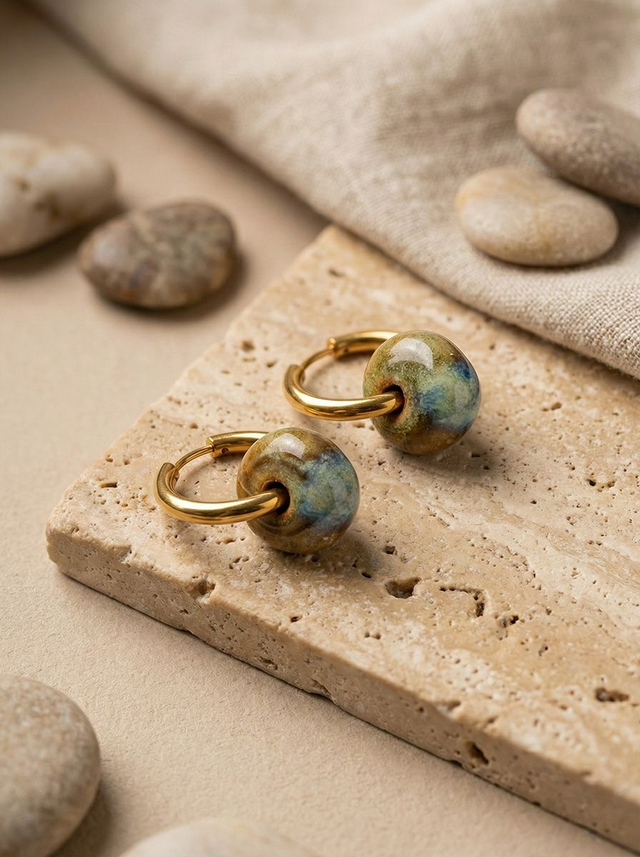 Gradient Drop Thick Hoop Ceramic Earrings