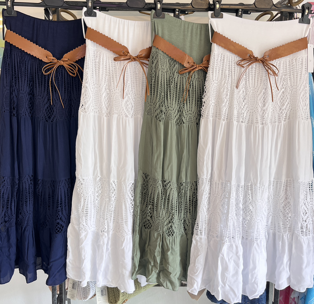 Crochet Detail Maxi Skirt With Belt
