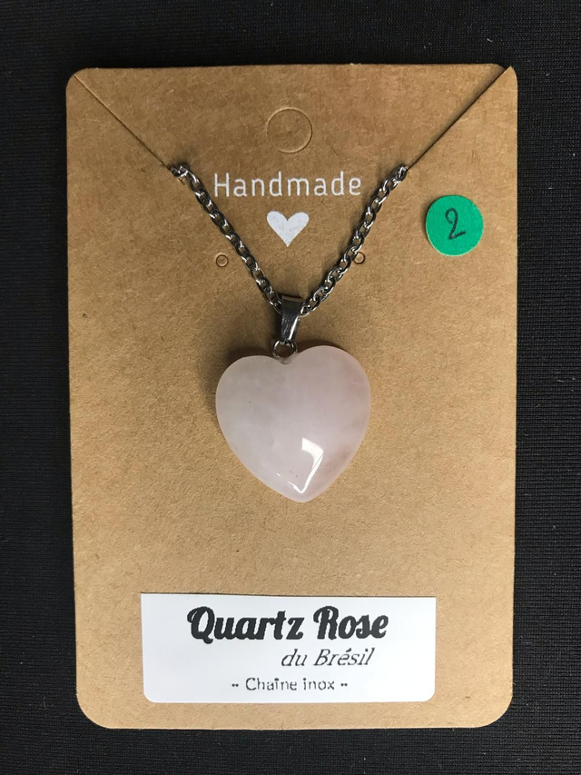 QUARTZ ROSE - Pendentif cœur N°2 avec chaîne inox[Brésil]