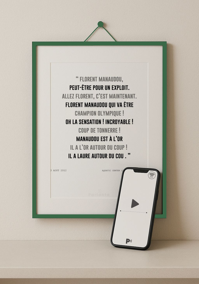 Affiche sport interactive commentaire Florent Manaudou Champion Olympique 2012 (Audio inclus)