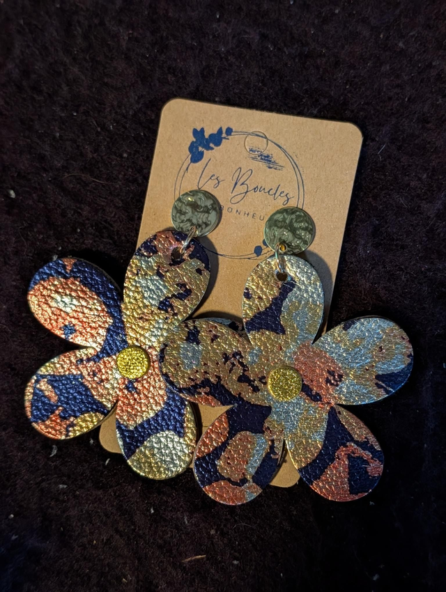 Boucles d'oreilles marguerite marine dorée m613