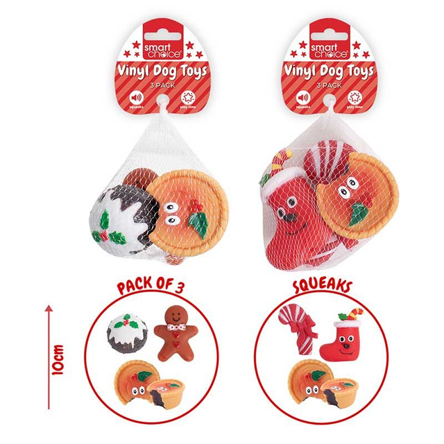 Smart Choice Christmas Squeaky Vinyl Festive Dog Toys 3 Pack Assorted -£3.75 a pack